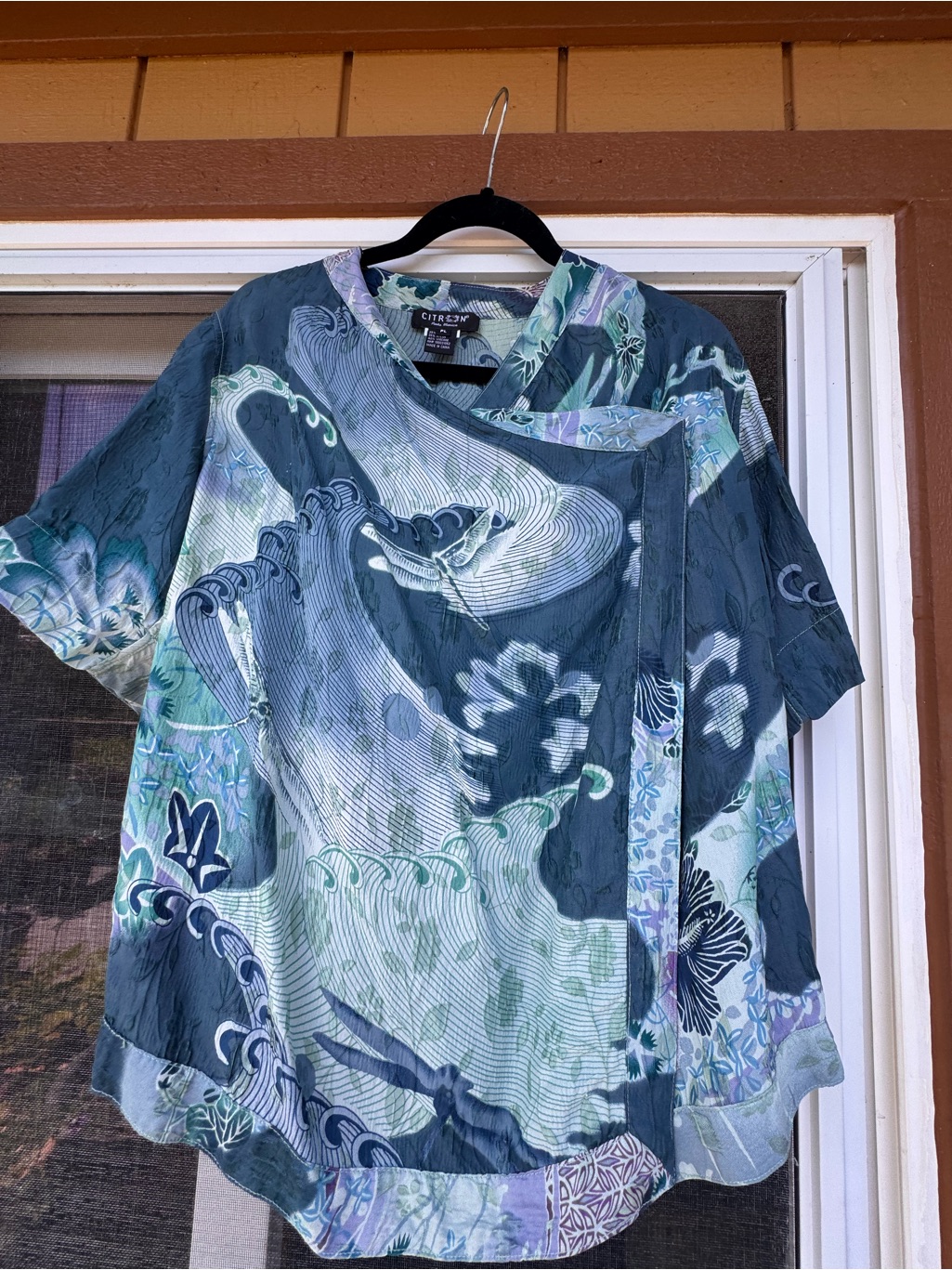 Citron Santa Monica Teal And Blue Wave-Print Short Sleeve Tunic